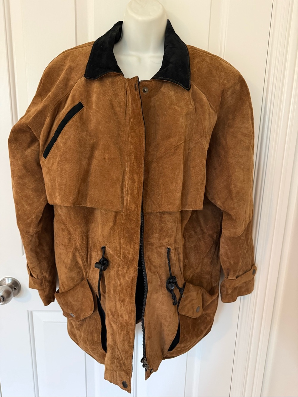 VINTAGE G4000 Genuine Leather Women’s Suede Brown Jacket with Black Trim